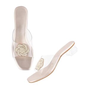 SilverArrow Women's Breezy Cove Heeled Block Heel |Fashion Jutti Sandal | Emboidery with Stone Design Perfect for Casual/Outdoor/Party